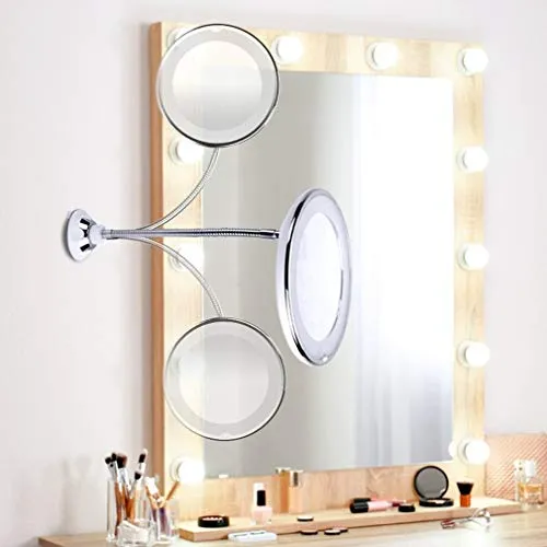 WENYOG Specchio Trucco Specchio per Il Trucco Specchio Flessibile con specchi di vanità Leggera 10x Specchi da ingrandimen...