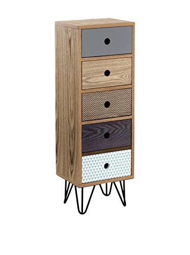 Wink design, Odense, Comò Alto cassettiera 5 Cassetti, Legno, Multicolore, 25 x 30 x 90 cm
