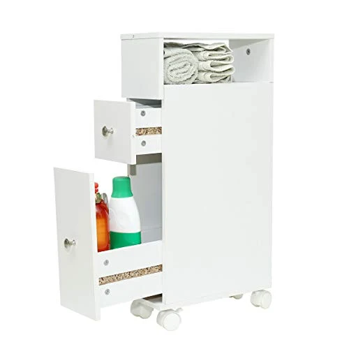 Wonderhome Carrellino per Il Bagno，Mobile Multiuso ，Carrellino Salvaspazio,Ci Sono Due Piccoli Cassetti，15 x 33 x 65 cm