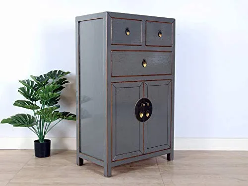 Yajutang - Cassettiera cinese con 3 cassetti, 2 ante, colore: grigio