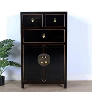 Yajutang - Cassettiera cinese con 3 cassetti, 2 ante, colore: Nero