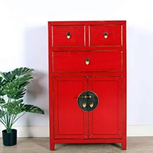 Yajutang - Cassettiera cinese con 3 cassetti, 2 ante, colore: Rosso