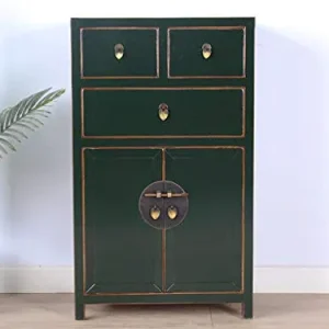 Yajutang Comò cinese con 3 cassetti, 2 ante, colore: verde abete