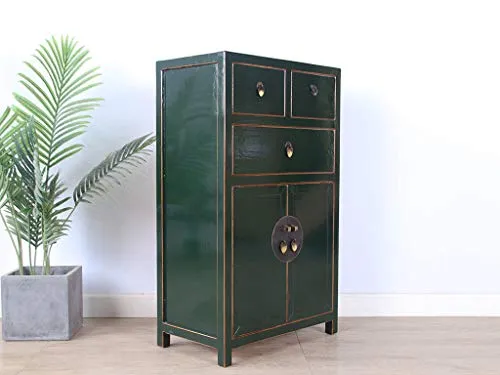 Yajutang Comò cinese con 3 cassetti, 2 ante, colore: verde abete
