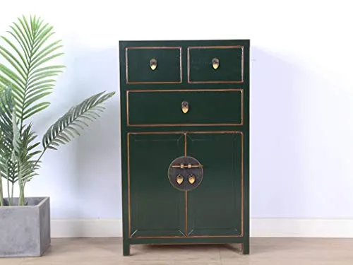 Yajutang Comò cinese con 3 cassetti, 2 ante, colore: verde abete