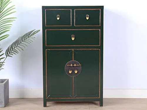 Yajutang Comò cinese con 3 cassetti, 2 ante, colore: verde abete