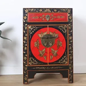 Yajutang credenza cassettiera cinese 1 cassetto 2 ante dipinte nero
