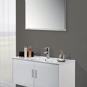 Yellowshop - Mobile Mobiletto da Bagno Sospeso Legno Cm 70 2 Ante Completo di Specchiera Lampada Luce LED E Lavabo Ceramic...