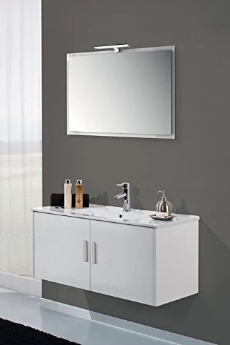 Yellowshop - Mobile Mobiletto da Bagno Sospeso Legno Cm 70 2 Ante Completo di Specchiera Lampada Luce LED E Lavabo Ceramic...