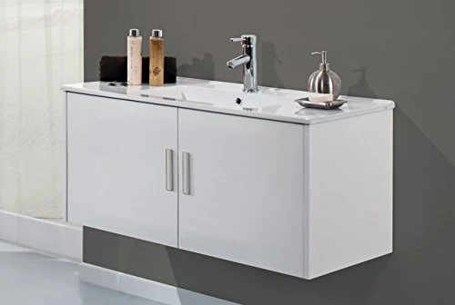 Yellowshop - Mobile Mobiletto da Bagno Sospeso Legno Cm 70 2 Ante Completo di Specchiera Lampada Luce LED E Lavabo Ceramic...