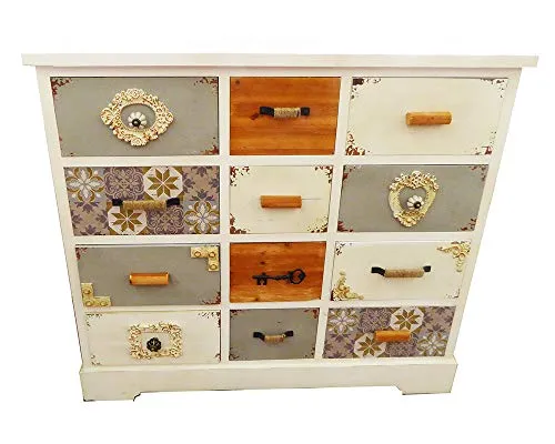 Zelda Bomboniere Cassettiera Legno 94x34,5x83 Artigianale Stile Rustico