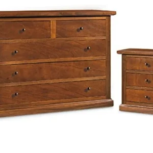 ZeroDueZero Set Camera Composto da Comò E 2 Comodini, Stile Classico, Legno Massello E MDF con Rifinitura Noce Lucido