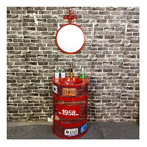 ZTGL Armadietti Vanità Lavabo Mobili da Bagno Mobili Autoportante, Mobile Lavabo Stile Industriale con Lavabo e Rubinetto...
