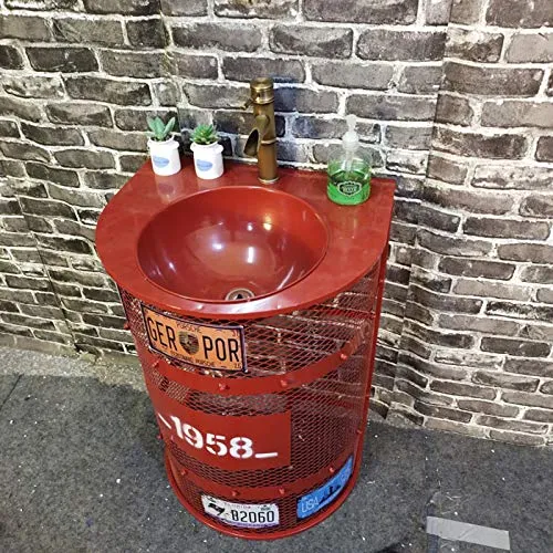 ZTGL Armadietti Vanità Lavabo Mobili da Bagno Mobili Autoportante, Mobile Lavabo Stile Industriale con Lavabo e Rubinetto...