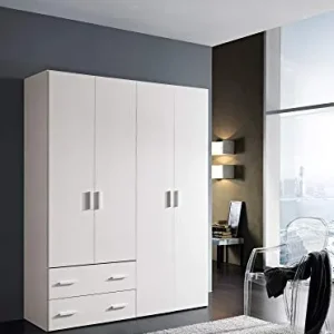 Armadio Semplice H. 211 cm da 2 4 ante con cassetti - Made Italy, 4 Ante + 2 cassetti (L.163,4 cm), Bianco frassinato Zucc...