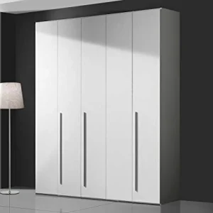 Armadio Semplice H. 245 cm da 4 6 ante - Made Italy (5 Ante L.203,9 cm), Bianco frassinato Zucca Mobili