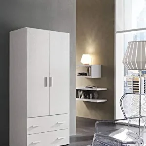 Zucca Mobili Armadio Semplice 2 Ante + 2 cassetti H.185 (Bianco Frassinato)