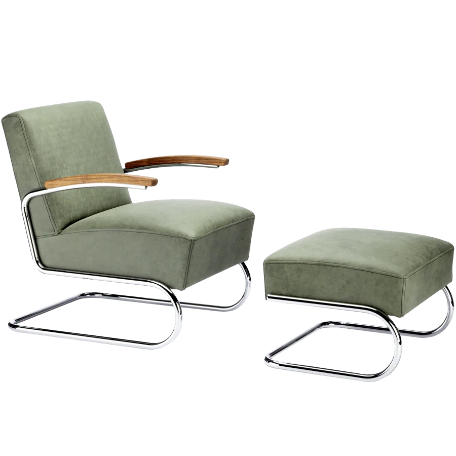 S 411 POLTRONA E POUF PELLE THONET