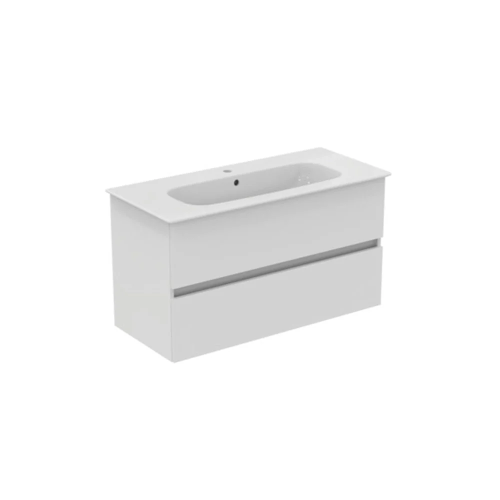 Mobile sospeso con lavabo ceramica da 84x46 con con doppio cassetto chiusura rallentata finitura Bianco Laccato Lucido Ide...
