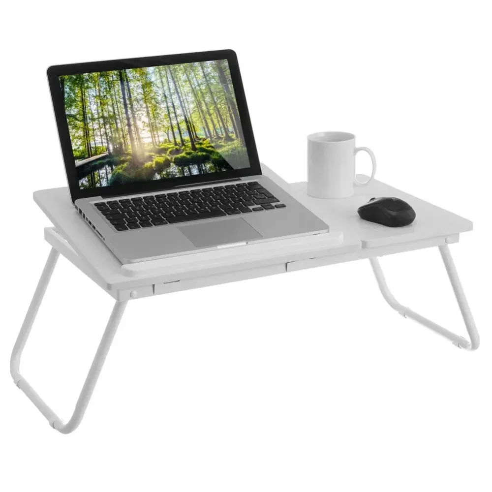 Tavolino Vassoio da Letto Divano per Notebook PC Tablet Pieghevole Leggio Bianco