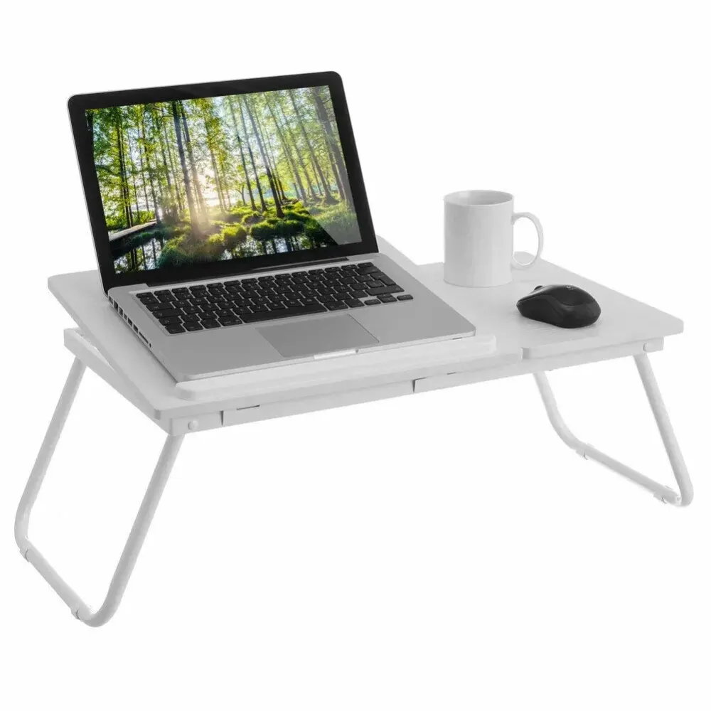 Tavolino Vassoio da Letto Divano per Notebook PC Tablet Pieghevole Leggio Bianco