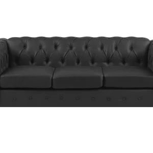 Certificato CE Divano 3 posti pelle sintetica nera CHESTERFIELD