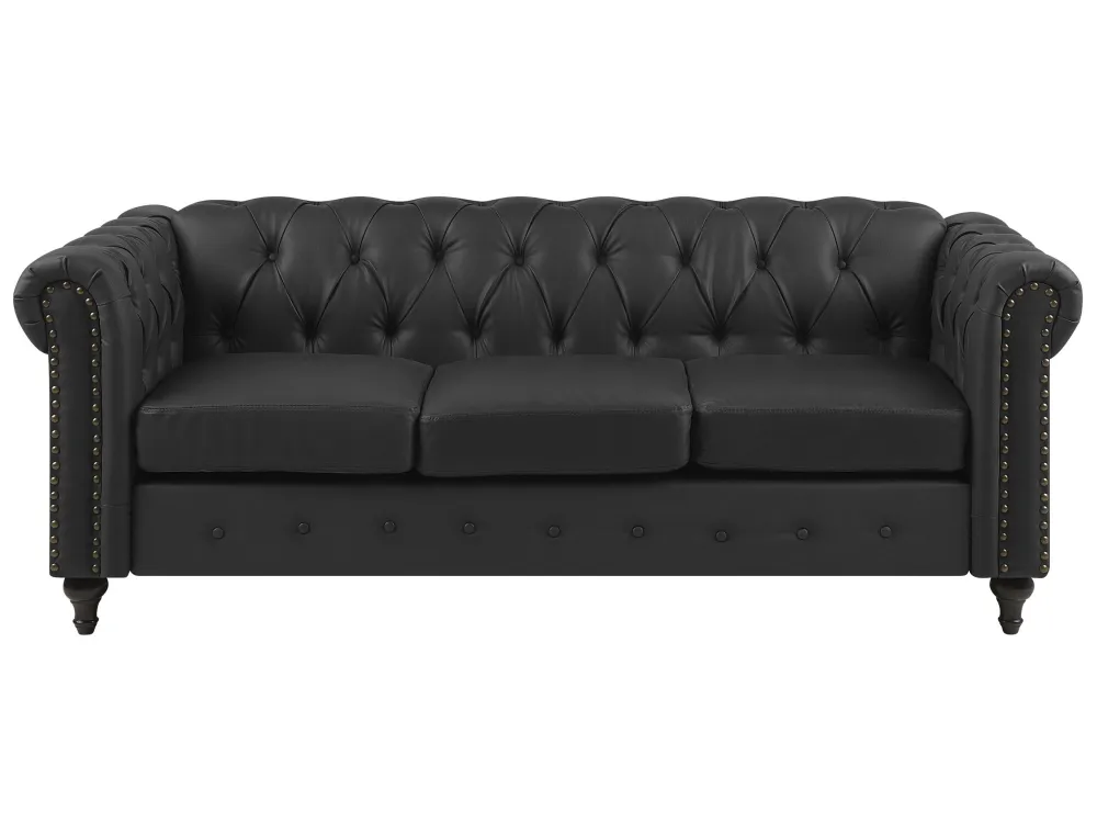 Divano 3 posti pelle sintetica nera CHESTERFIELD per Protezione Superfici