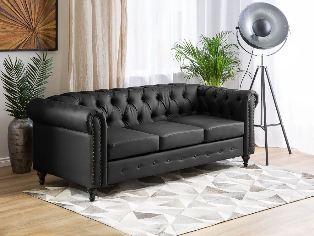 Divano 3 posti pelle sintetica nera CHESTERFIELD per Protezione Superfici