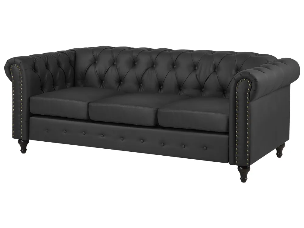 Divano 3 posti pelle sintetica nera CHESTERFIELD per Protezione Superfici
