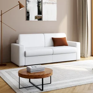 Divano letto 4 posti ribalta con materasso 16 cm - Similpelle Bianco CALITO | Facile Installazione |