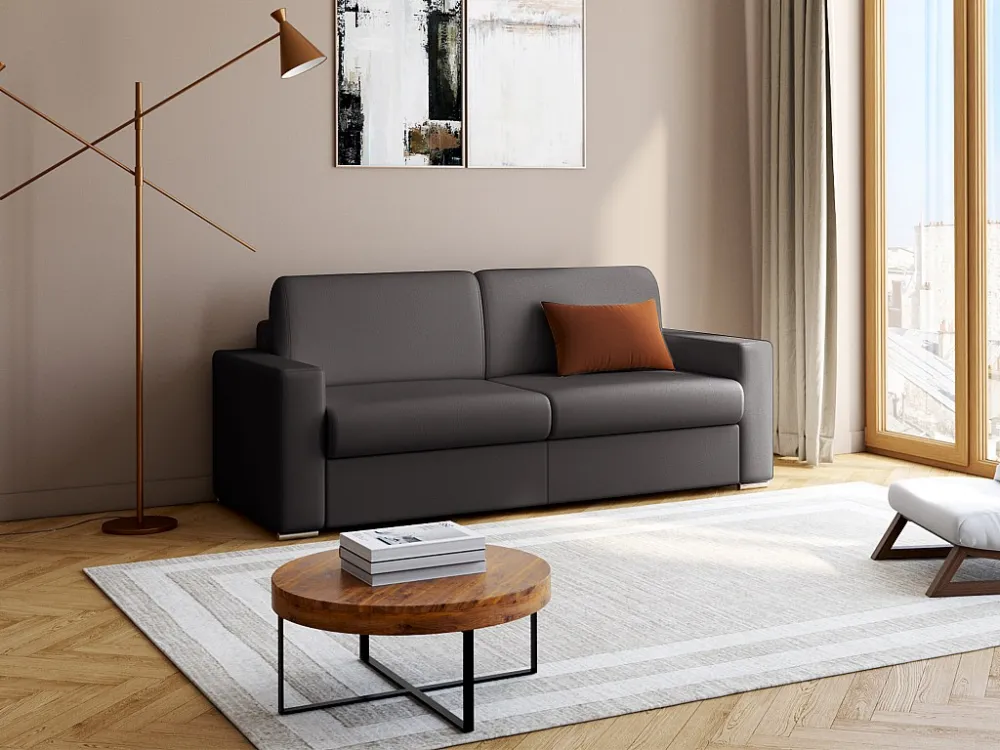Divano letto 4 posti ribalta con materasso 14 cm - Similpelle Nero CALITO per Tagliaerba Spinta