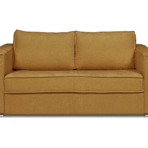 Divano letto 4 posti ribalta Tessuto testurizzato Giallo senape doghe 14 cm LORETO