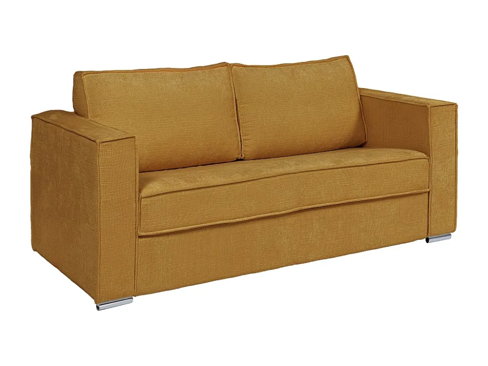 Divano letto 4 posti ribalta Tessuto testurizzato Giallo senape doghe 14 cm LORETO
