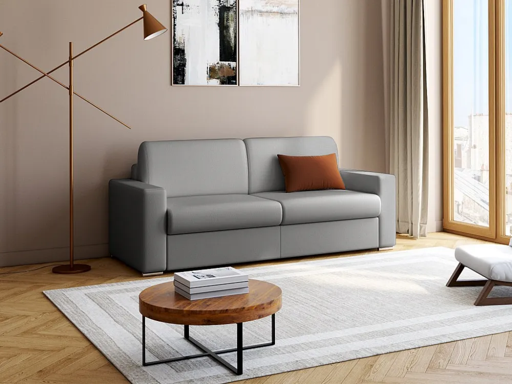 Divano letto ribalta 4 posti 14 cm similpelle Grigio CALITO con 6 Mesi di Garanzia