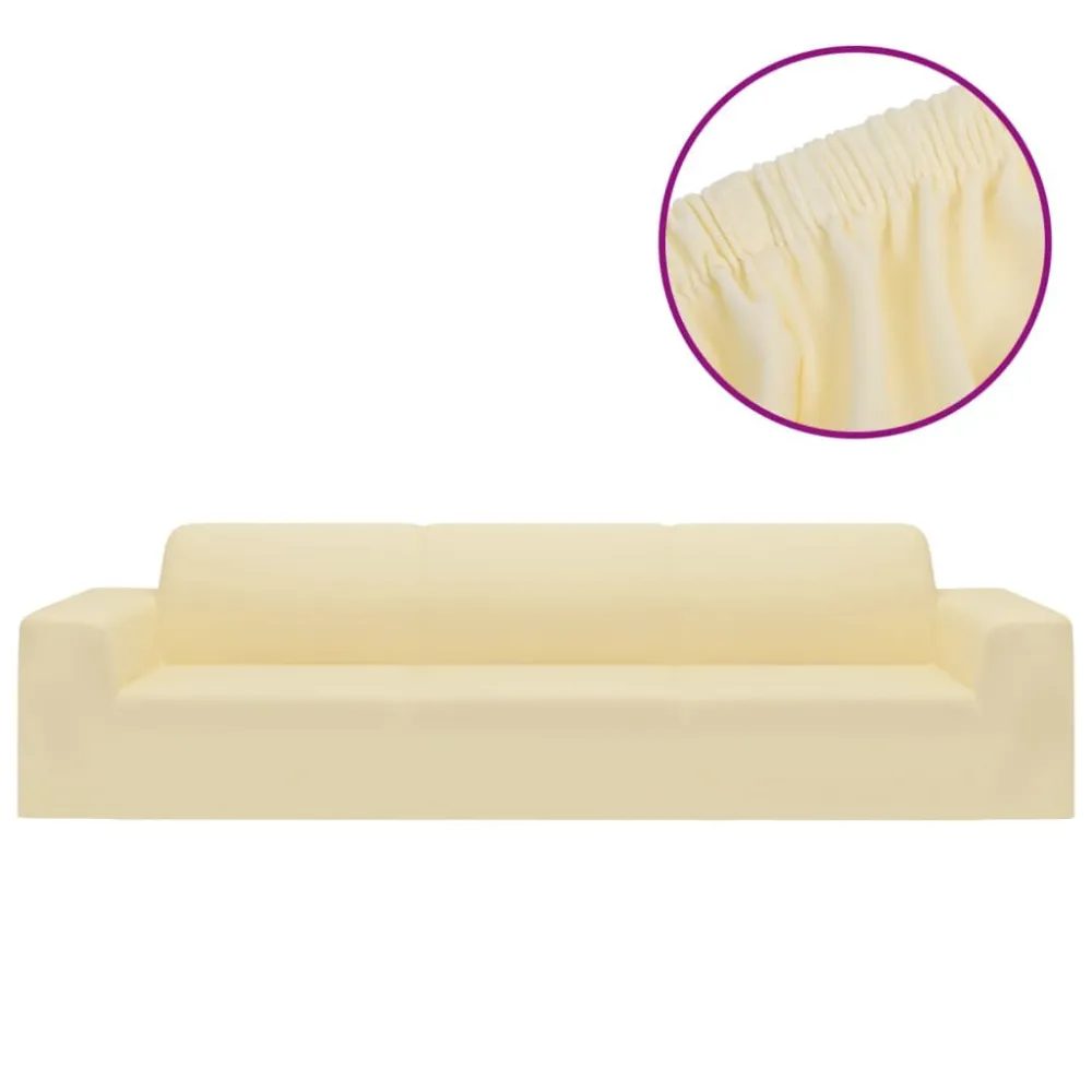 Fodera Elasticizzata Divano 4 Posti Jersey Poliestere Crema Acciaio al Carbonio