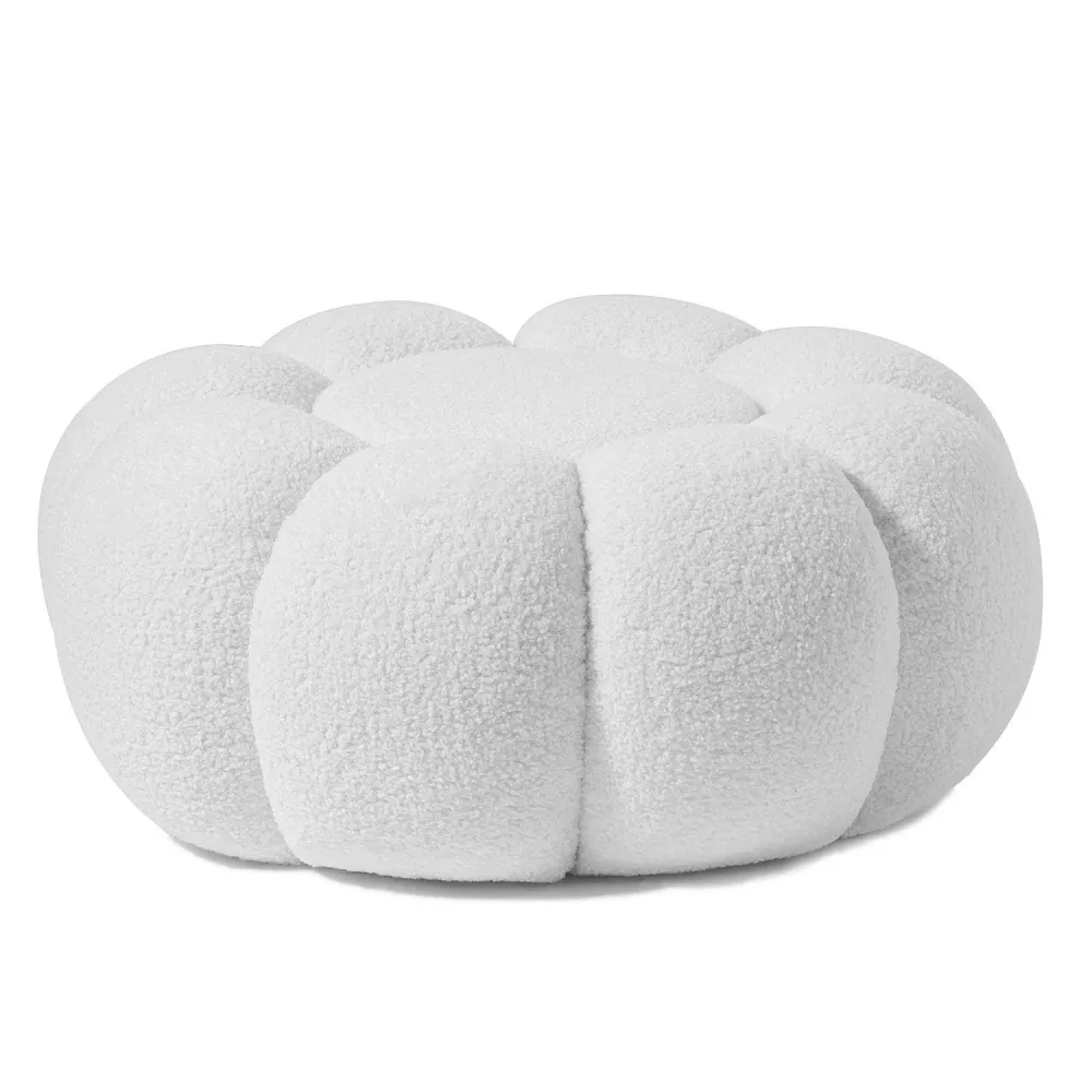 Pouf fiori Arielina Tessuto bouclette bianco