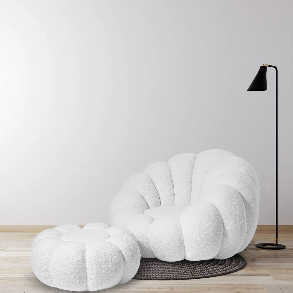 Pouf fiori Arielina Tessuto bouclette bianco