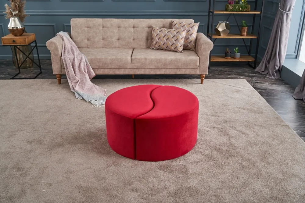 Set di 2 pouf puzzle Ratsel L43xH40cm Velluto rosso