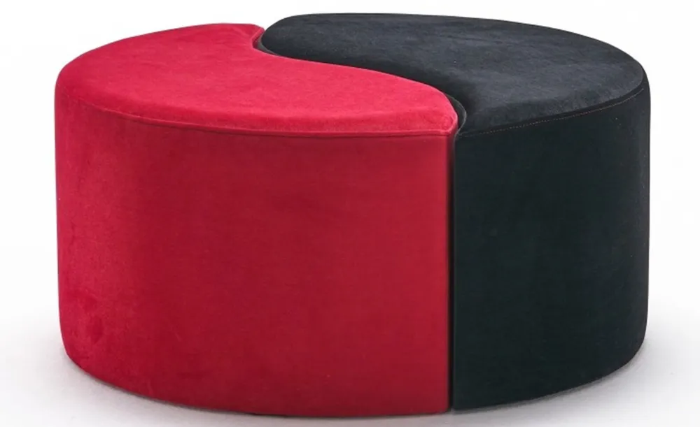 Set di 2 pouf puzzle Ratsel L43xH40cm velluto nero e rosso
