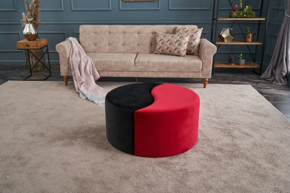 Set di 2 pouf puzzle Ratsel L43xH40cm velluto nero e rosso