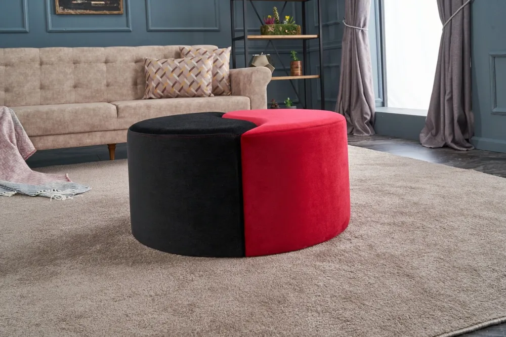 Set di 2 pouf puzzle Ratsel L43xH40cm velluto nero e rosso