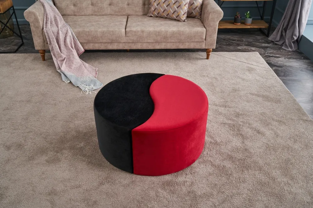 Set di 2 pouf puzzle Ratsel L43xH40cm velluto nero e rosso