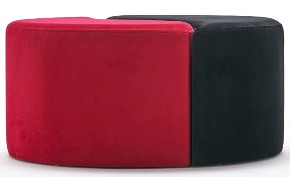 Set di 2 pouf puzzle Ratsel L43xH40cm velluto nero e rosso