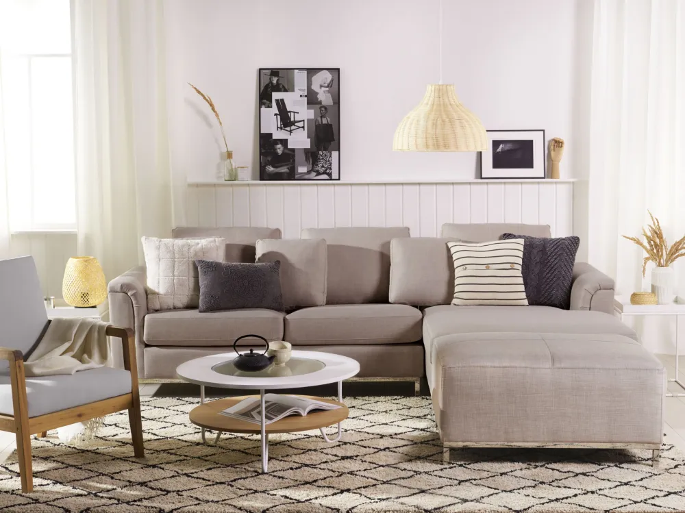 Pouf poggiapiedi ottomano tessuto beige OSLO