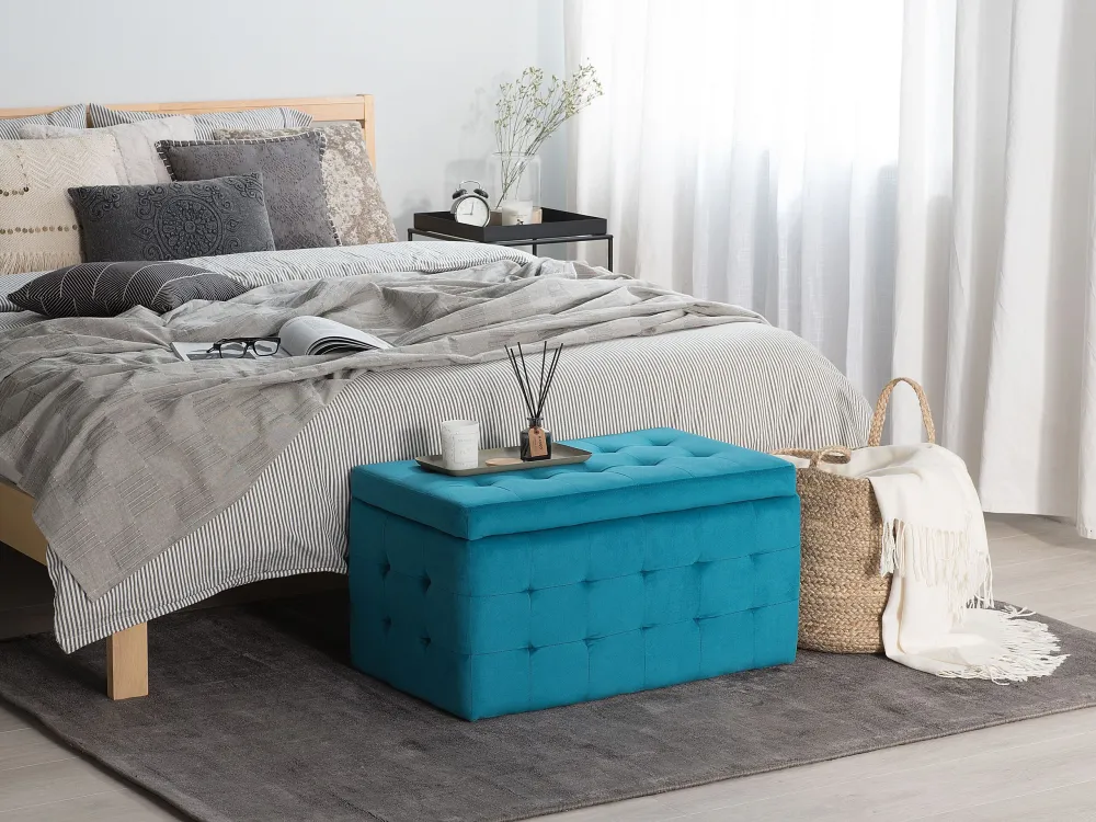 Pouf ottomano con contenitore velluto blu marino MICHIGAN
