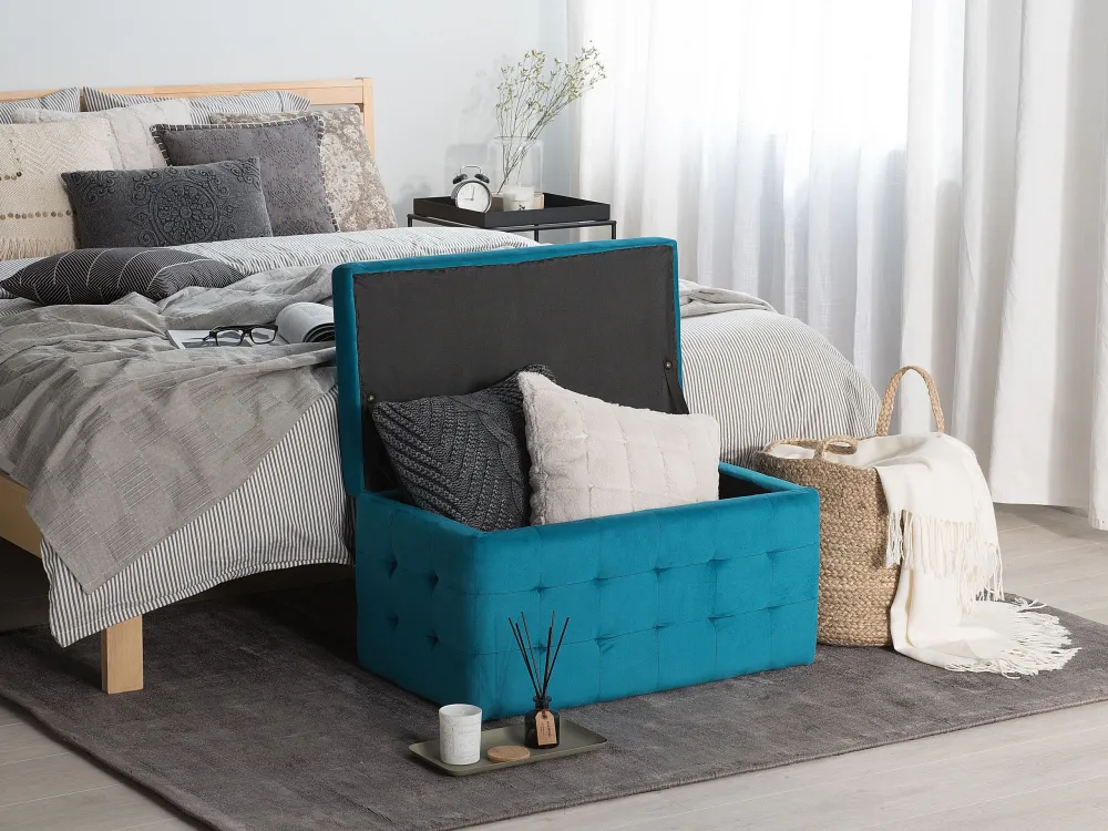Pouf ottomano con contenitore velluto blu marino MICHIGAN