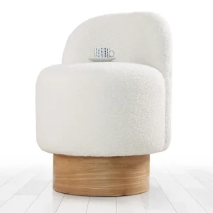 Pouf design Sada Legno chiaro e tessuto bouclette bianco