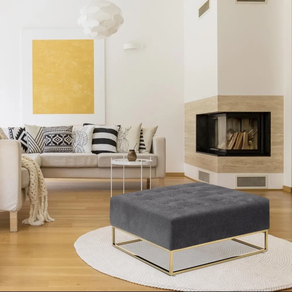 Pouf quadrato Hudson tessuto grigio scuro