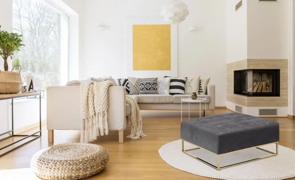 Pouf quadrato Hudson tessuto grigio scuro