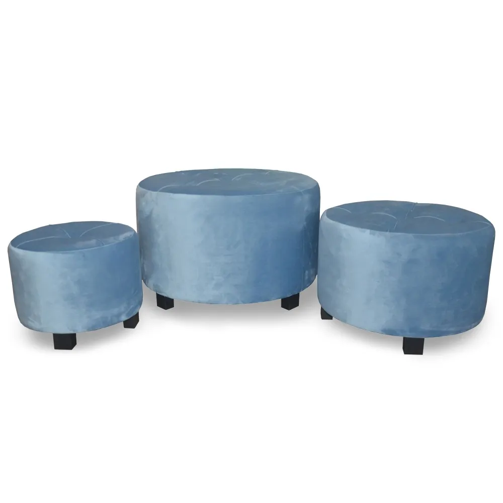 Set di 3 pouf Rondeo velluto blu
